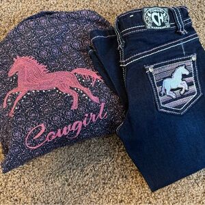 Toddler Girl Size 3T Cowgirl Hardware Jeans & Western Embellished Button Down